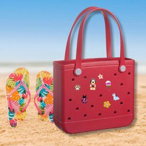Red Eva Tote Bag Beach Handbag with Random Charms NWT